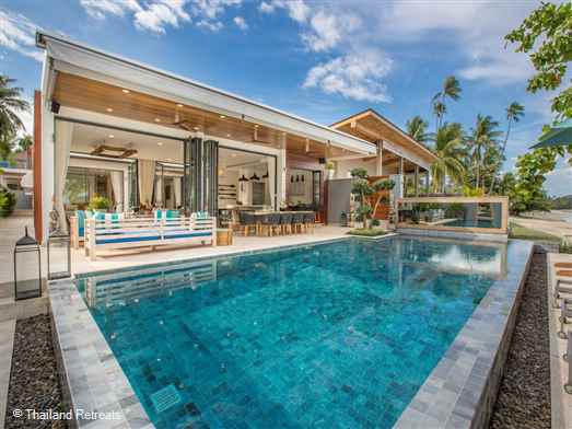 <p><span>Villa Suma is a contemporary beachfront 4&ndash;6 bedroom villa with a children&rsquo;s bunk room located on the quiet shores of Laem Sor Beach in southern Koh Samui</span>.<span style="font-size: 10pt;"><strong><span style="color: #000080;">Reduced rates for 4 &amp; 5 bedroom&nbsp;occupancy with exclusive use of the villa.</span></strong></span></p>